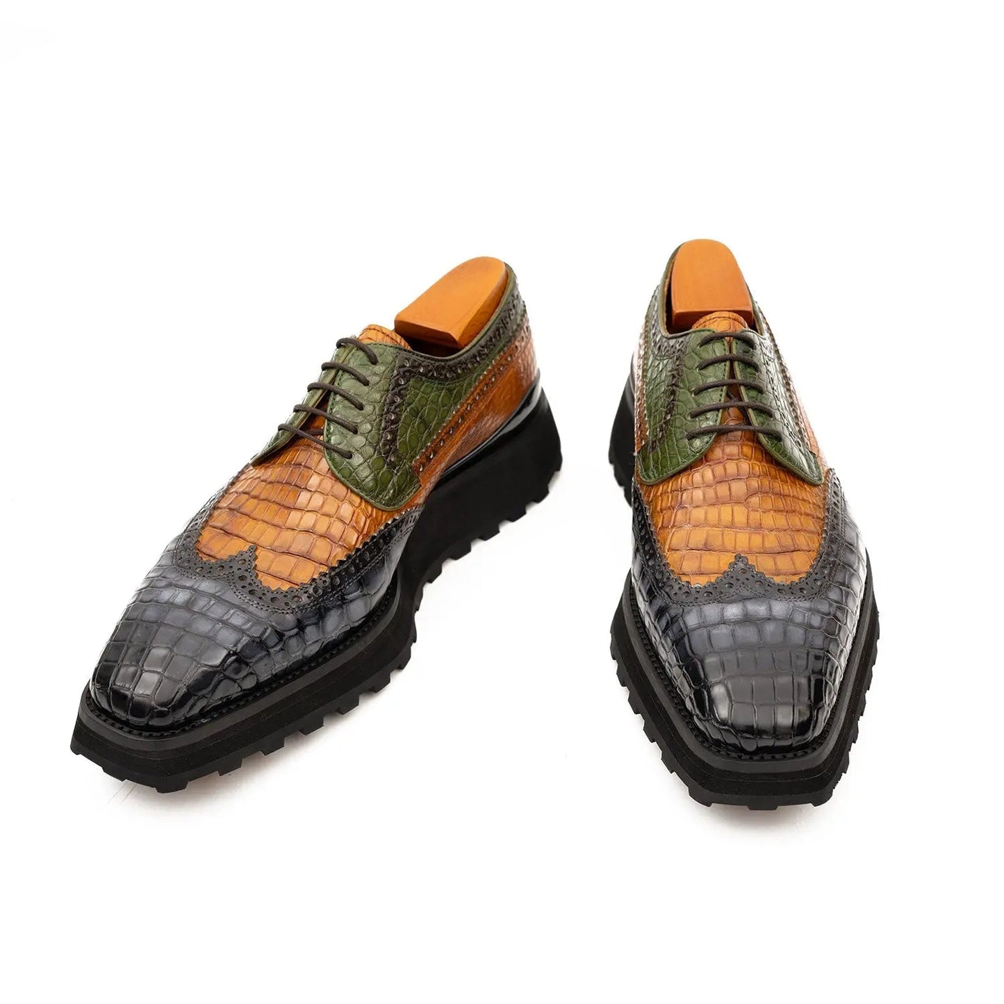 Genuine Crocodile Leather Handmade Grey Brown Brogue Shoes Divinch