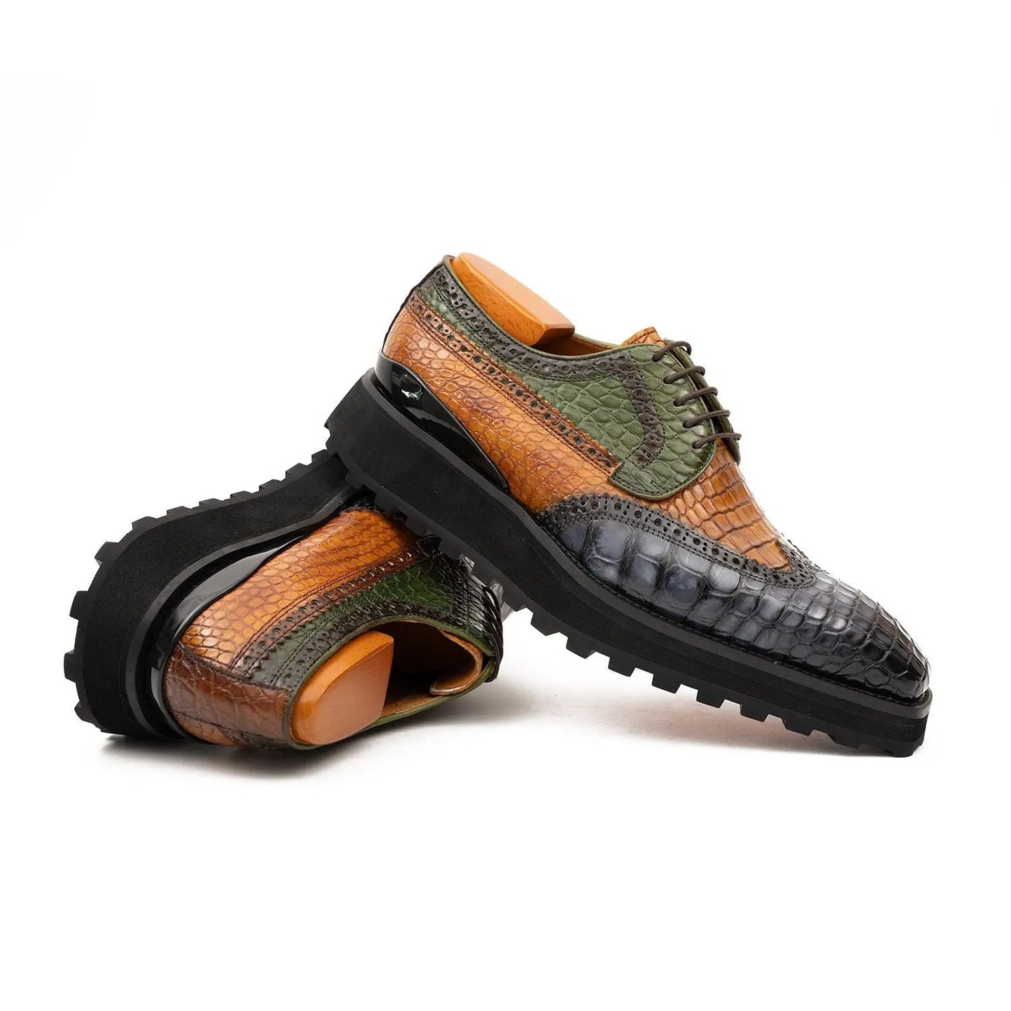 Genuine Crocodile Leather Handmade Grey Brown Brogue Shoes Divinch