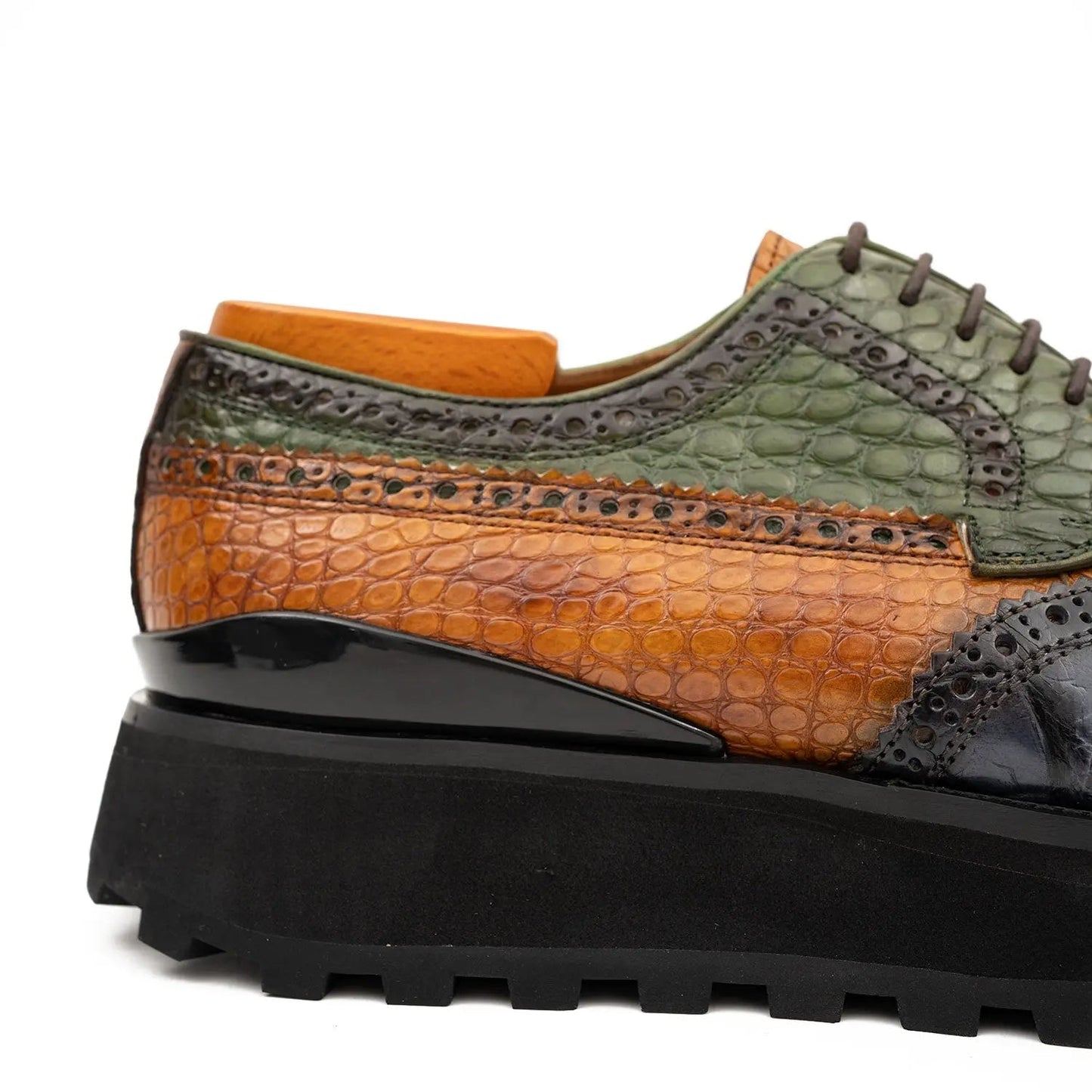 Genuine Crocodile Leather Handmade Grey Brown Brogue Shoes Divinch