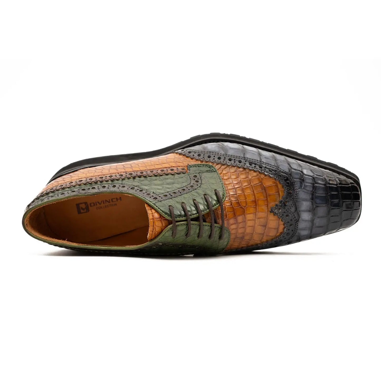 Genuine Crocodile Leather Handmade Grey Brown Brogue Shoes Divinch