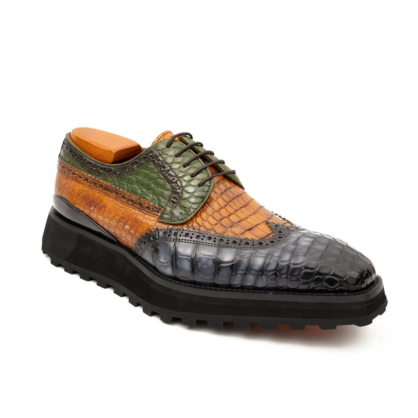 Genuine Crocodile Leather Handmade Grey Brown Brogue Shoes Divinch