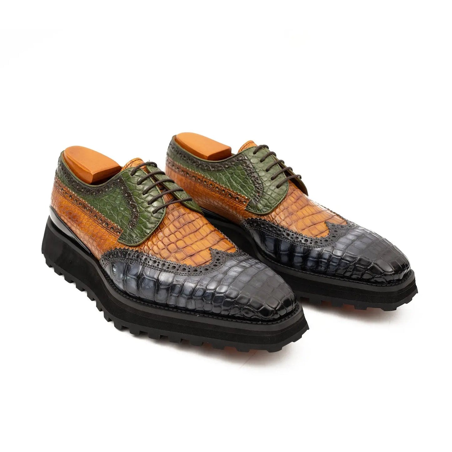 Genuine Crocodile Leather Handmade Grey Brown Brogue Shoes Divinch