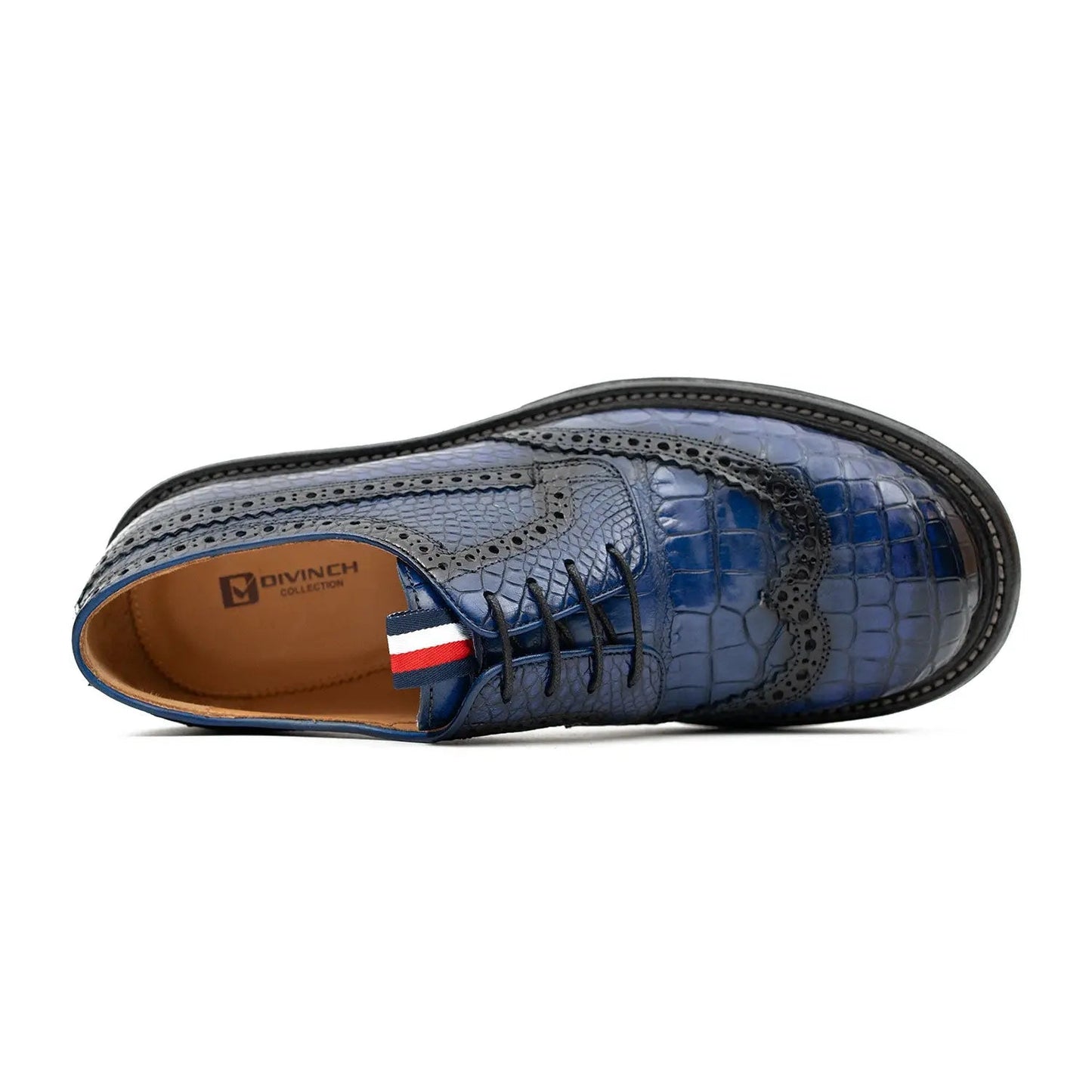 Genuine Crocodile Leather Men's Derby Brogues Blue DIVINCH