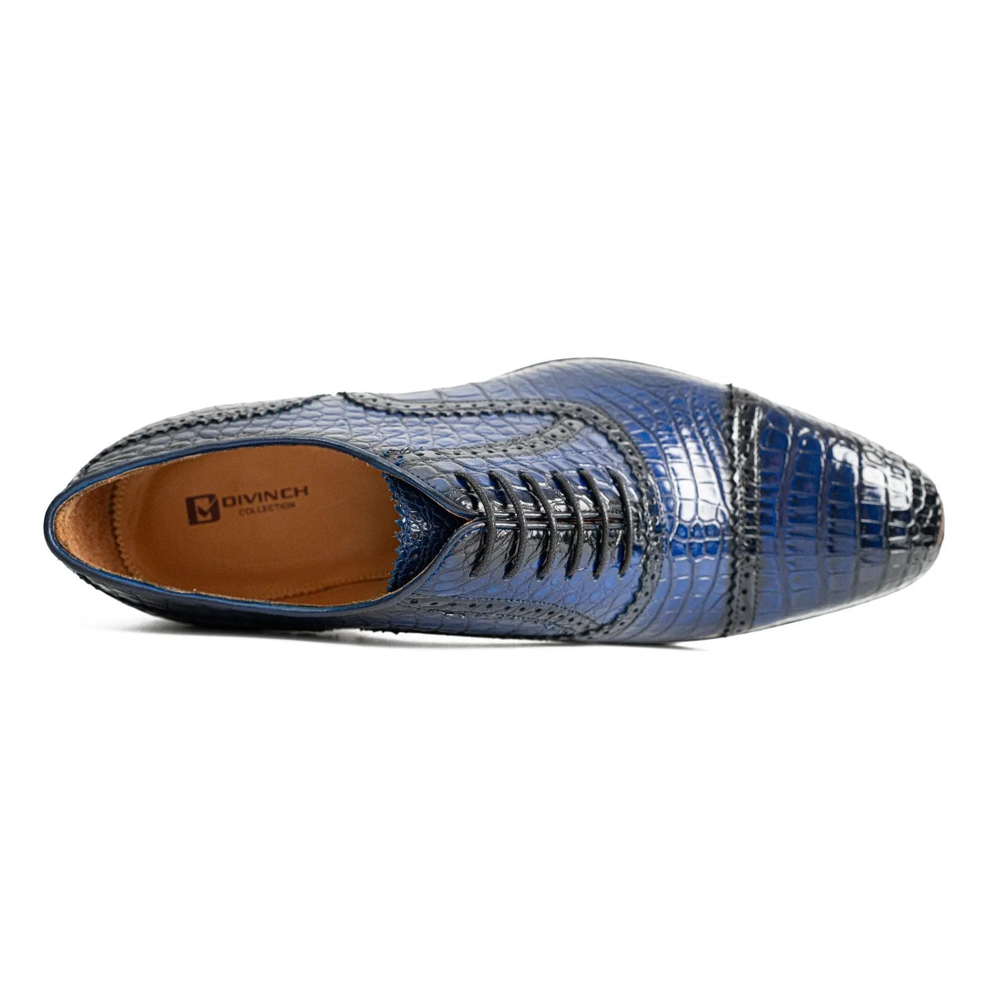 Handmade Crocodile Leather Oxford Shoes Blue DIVINCH