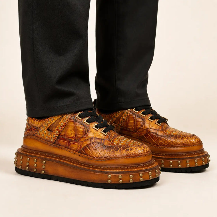 Amber Yellow-Orange Studded Textured Platform Sneaker