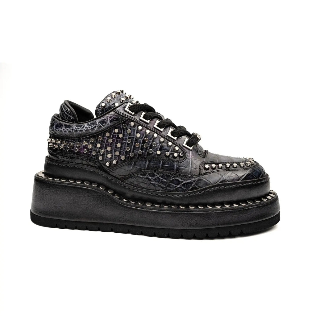 Black Densely Studded Platform Sneaker