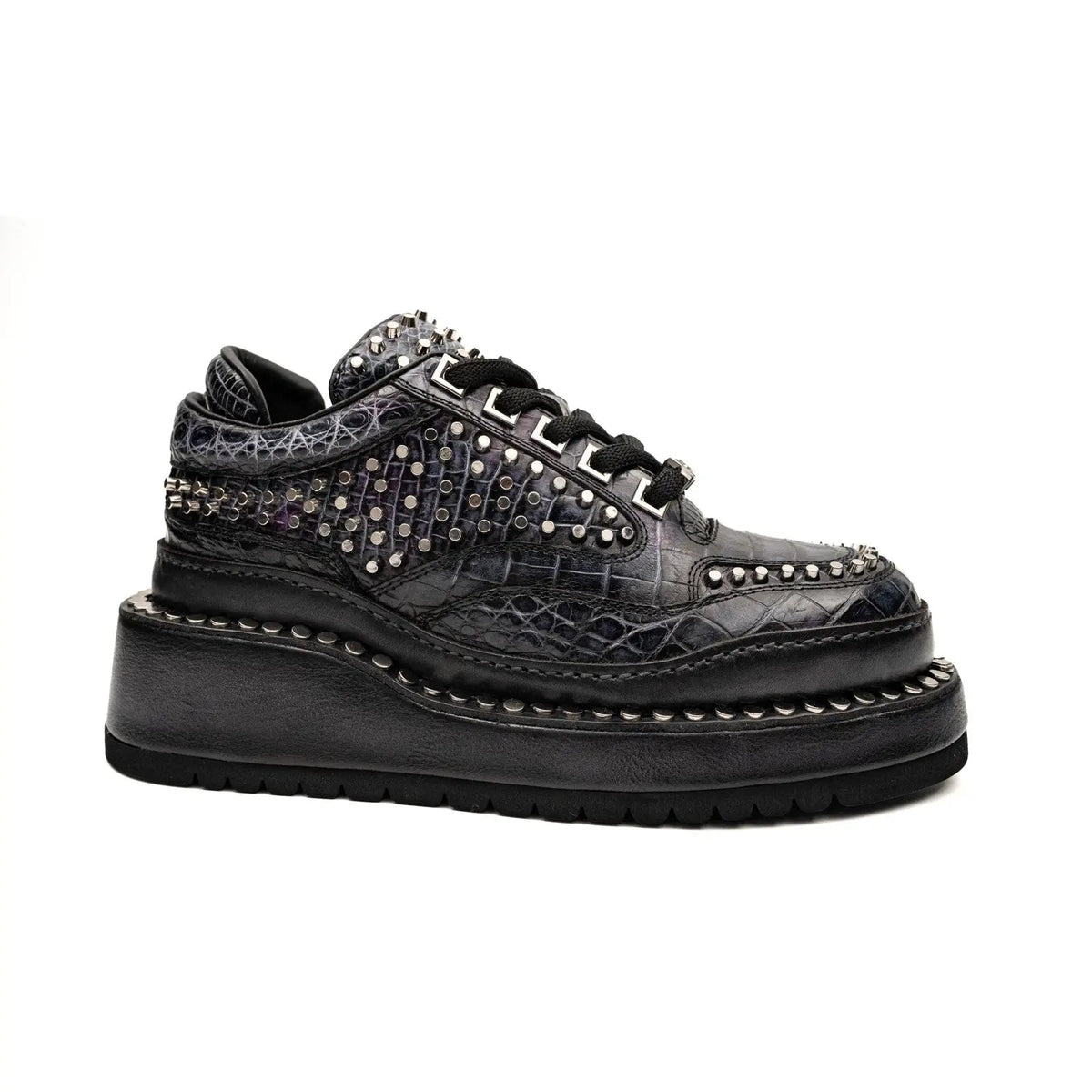 Black Densely Studded Platform Sneaker