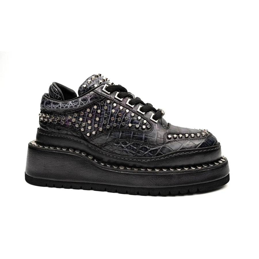 Black Densely Studded Platform Sneaker