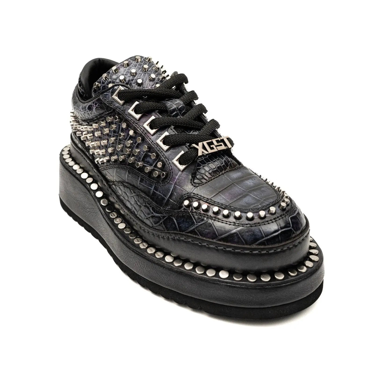 Black Densely Studded Platform Sneaker
