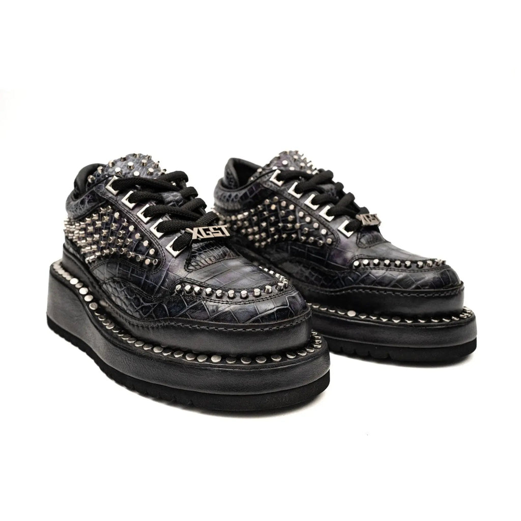 Black Densely Studded Platform Sneaker