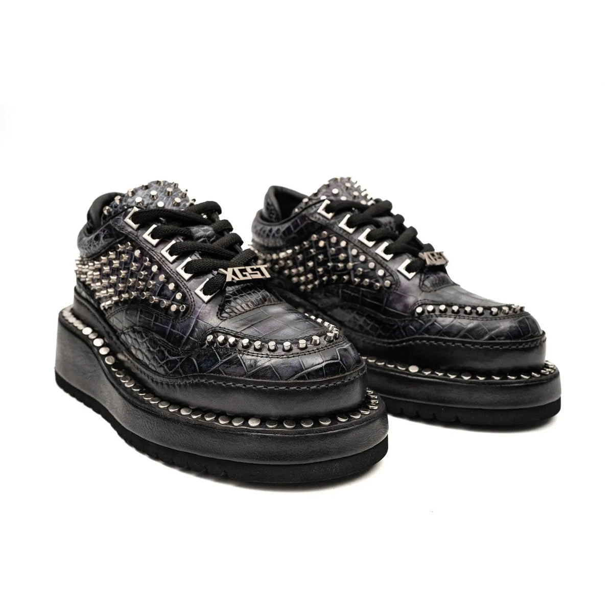 Black Densely Studded Platform Sneaker
