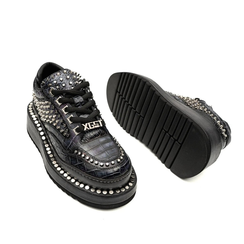 Black Densely Studded Platform Sneaker