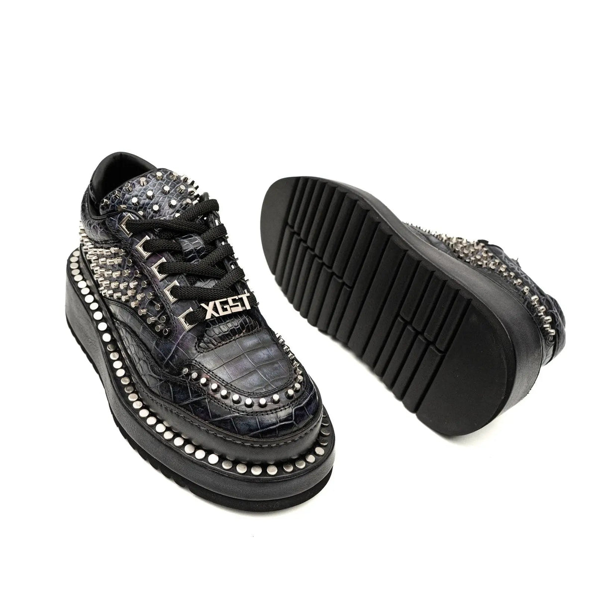 Black Densely Studded Platform Sneaker