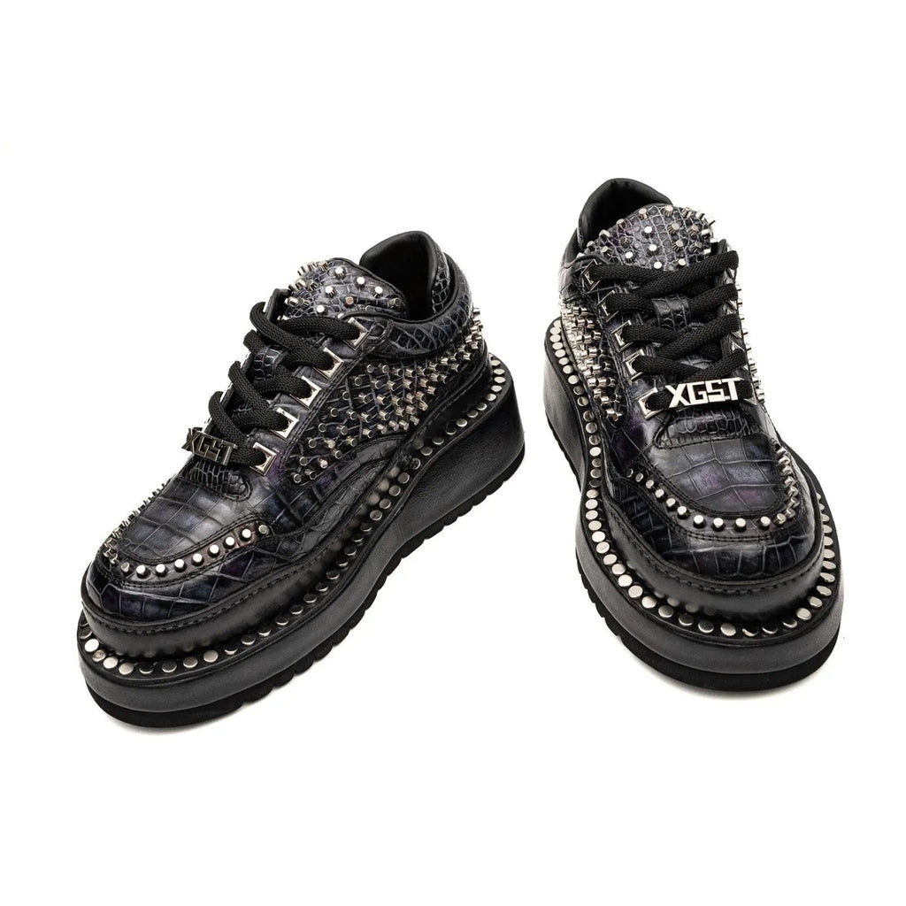 Black Densely Studded Platform Sneaker