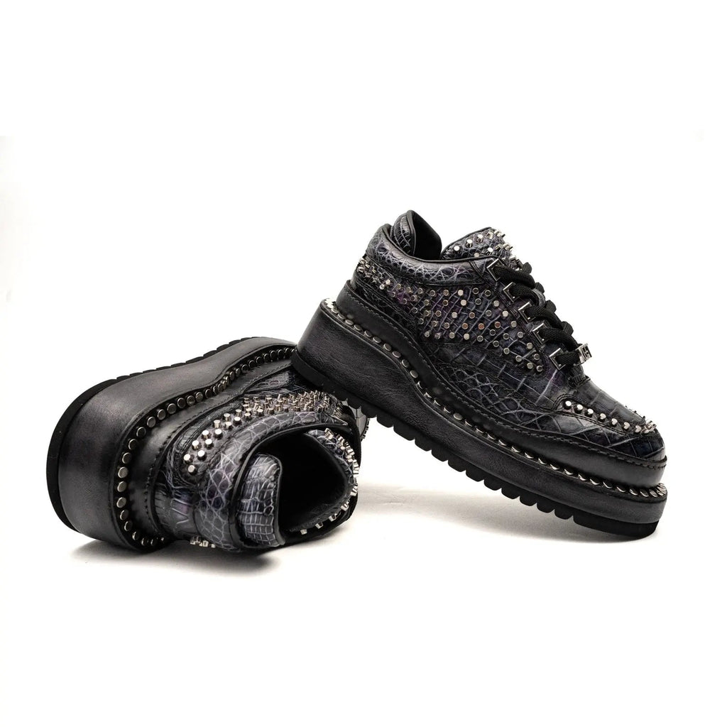 Black Densely Studded Platform Sneaker