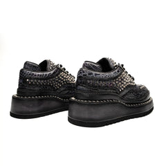 Black Studded Crocodile Leather Platform Sneakers