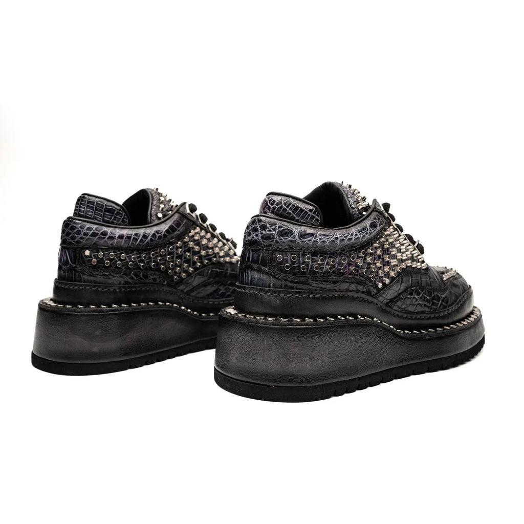 Black Densely Studded Platform Sneaker