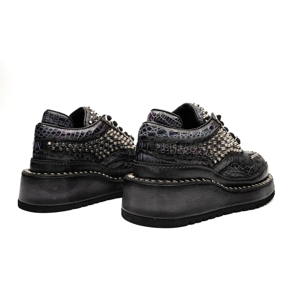 Black Densely Studded Platform Sneaker