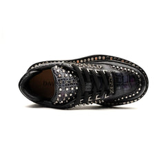 Black Studded Crocodile Leather Platform Sneakers