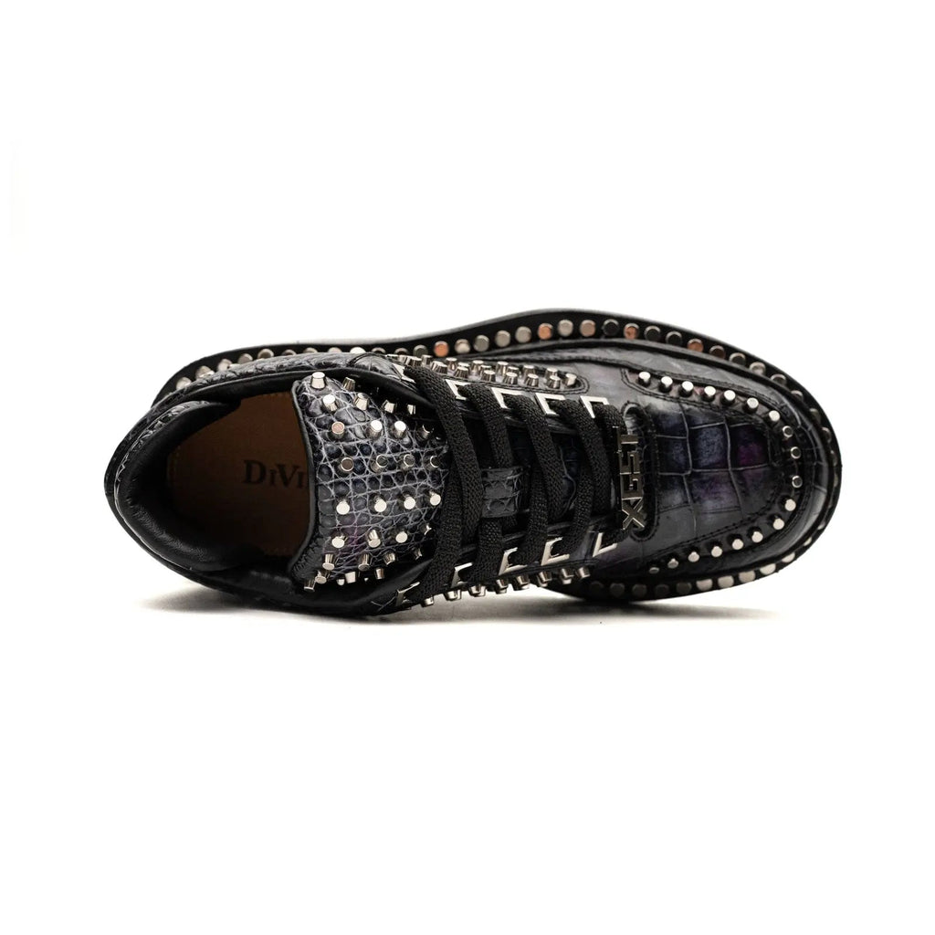 Black Densely Studded Platform Sneaker
