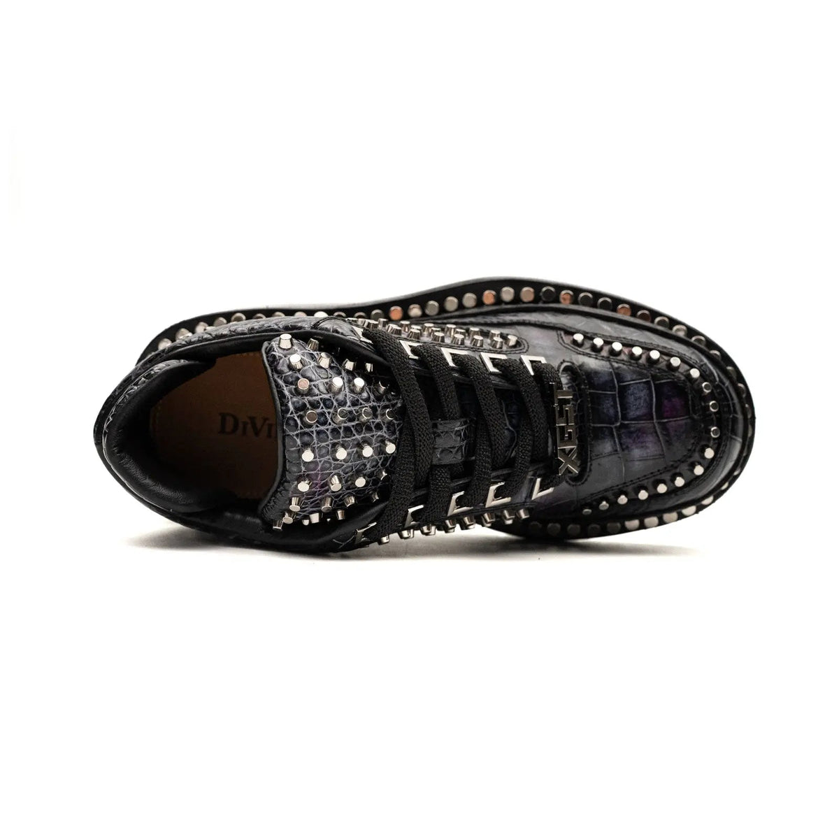 Black Densely Studded Platform Sneaker