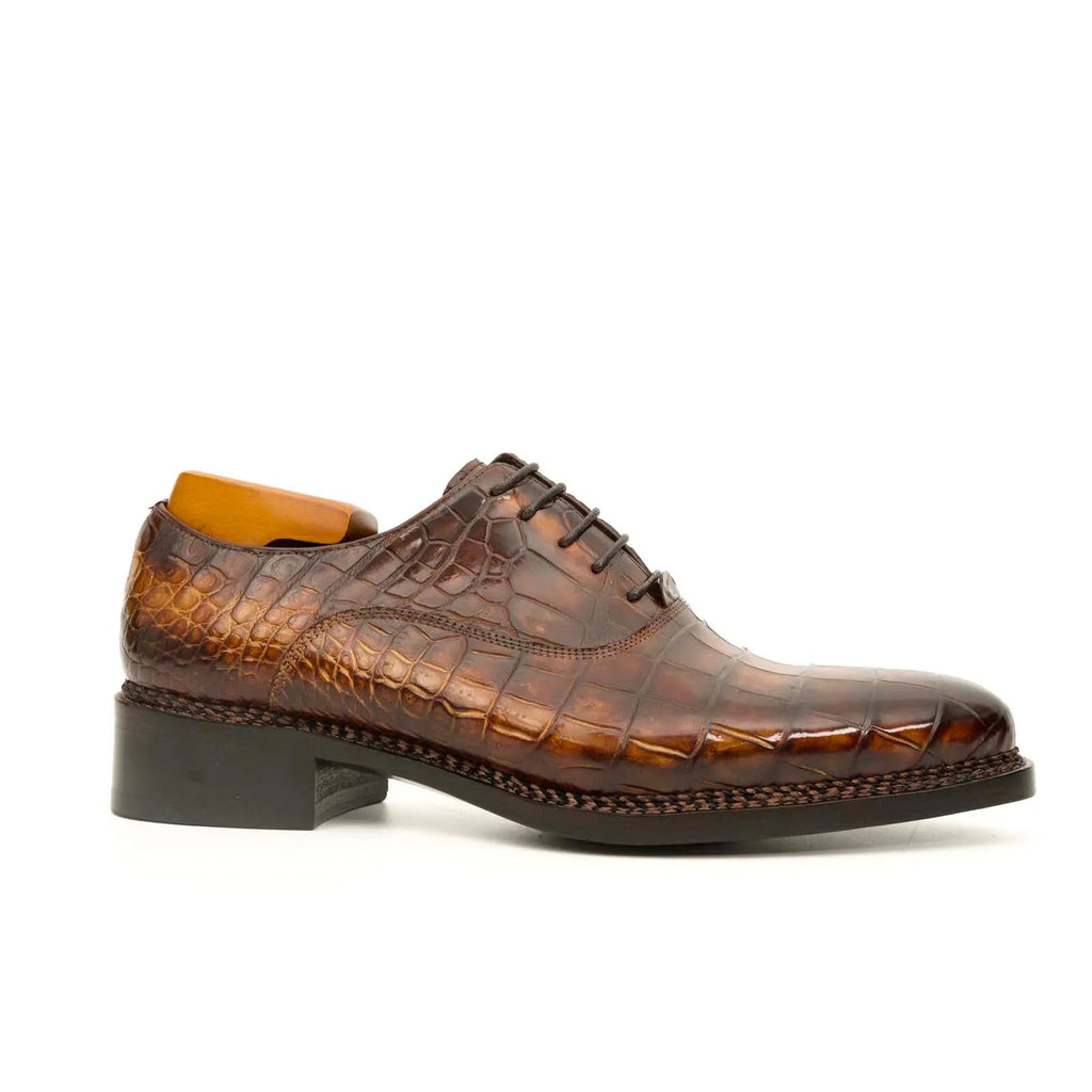 Antique Brown Crocodile Oxford Shoes DIVINCH