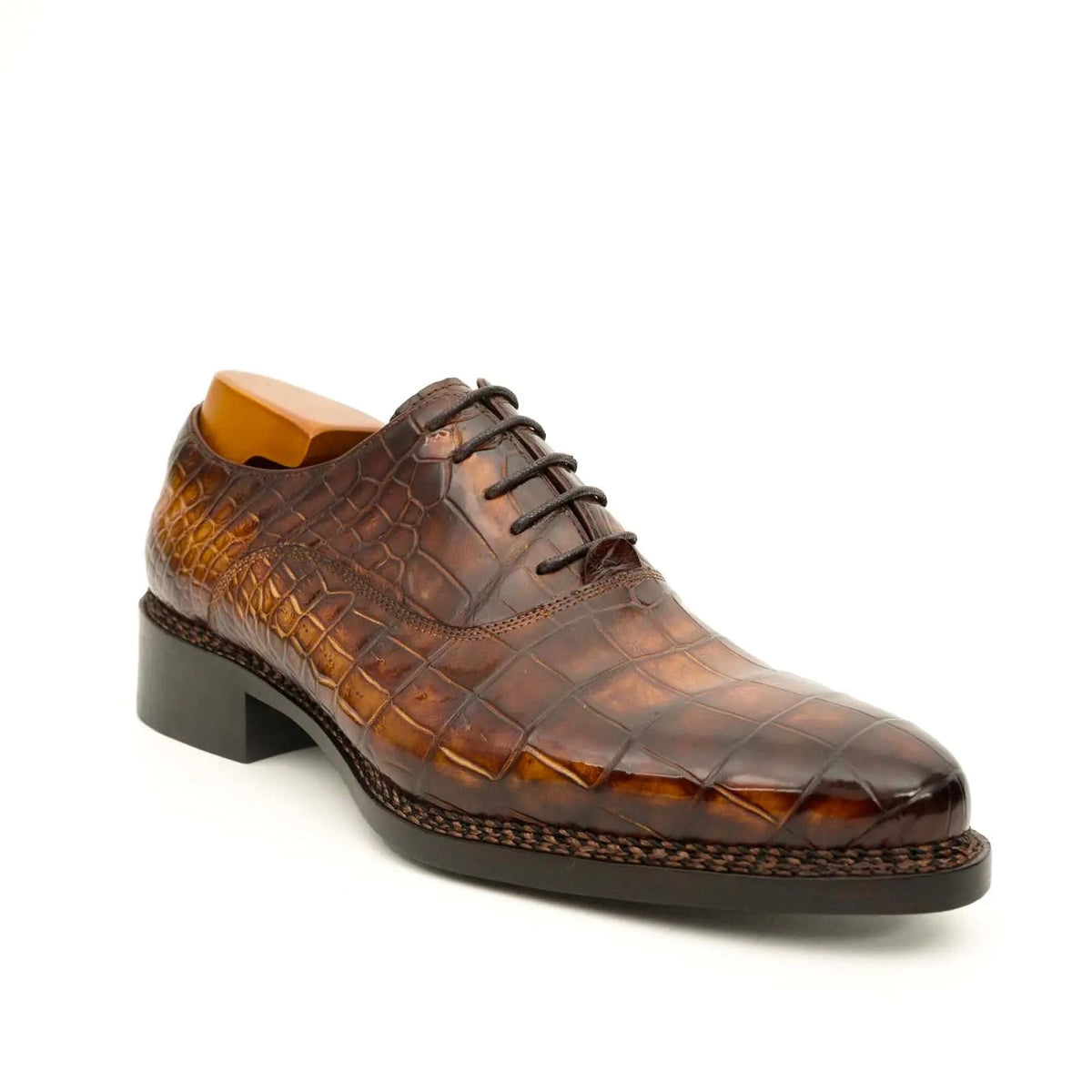 Antique Brown Crocodile Oxford Shoes DIVINCH