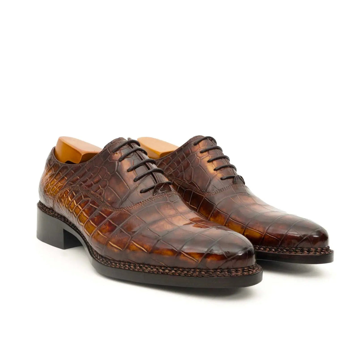 Antique Brown Crocodile Oxford Shoes DIVINCH