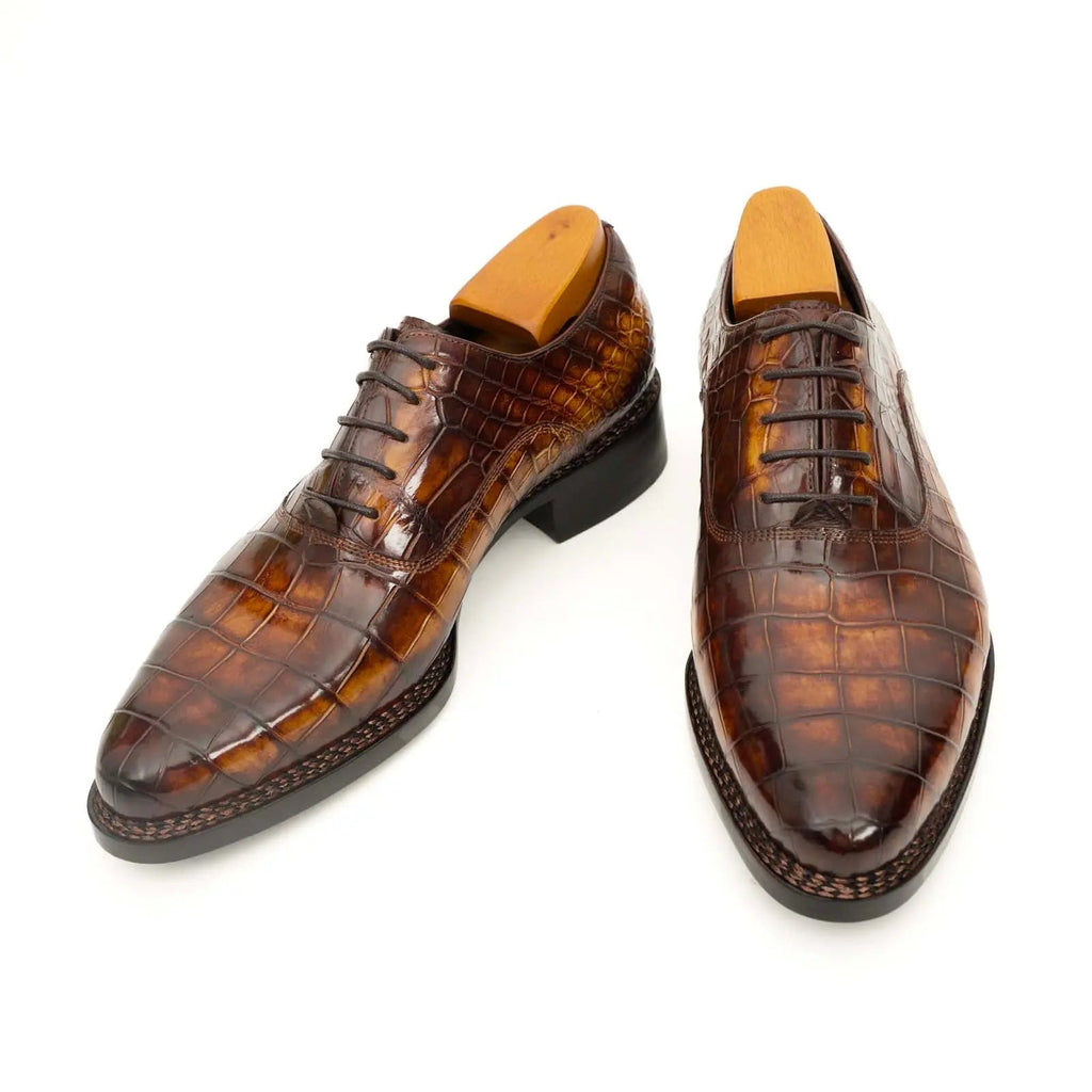 Antique Brown Crocodile Oxford Shoes DIVINCH