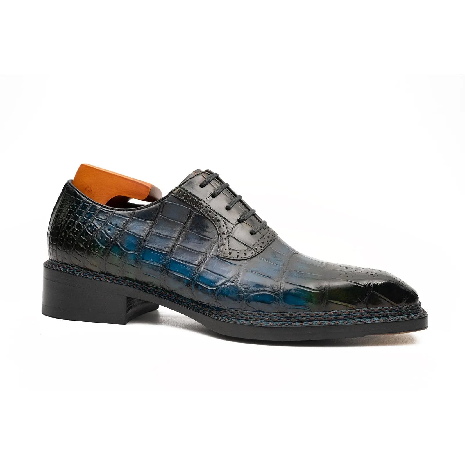 BLUE Crocodile Oxford Shoes Goodyear Norwegian 8015 DIVINCH