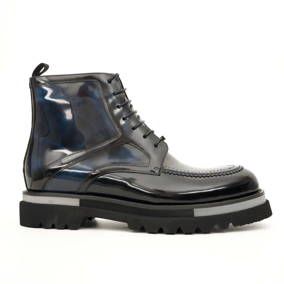Black BLUE Patent Leather Lace-Up Boots DIVINCH