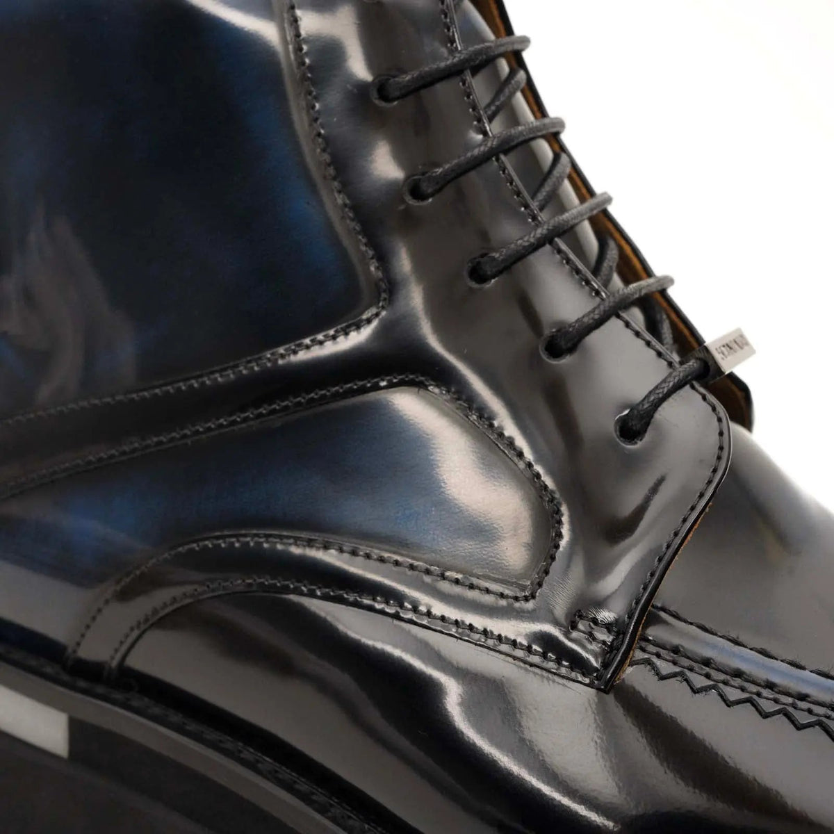 Black BLUE Patent Leather Lace-Up Boots DIVINCH