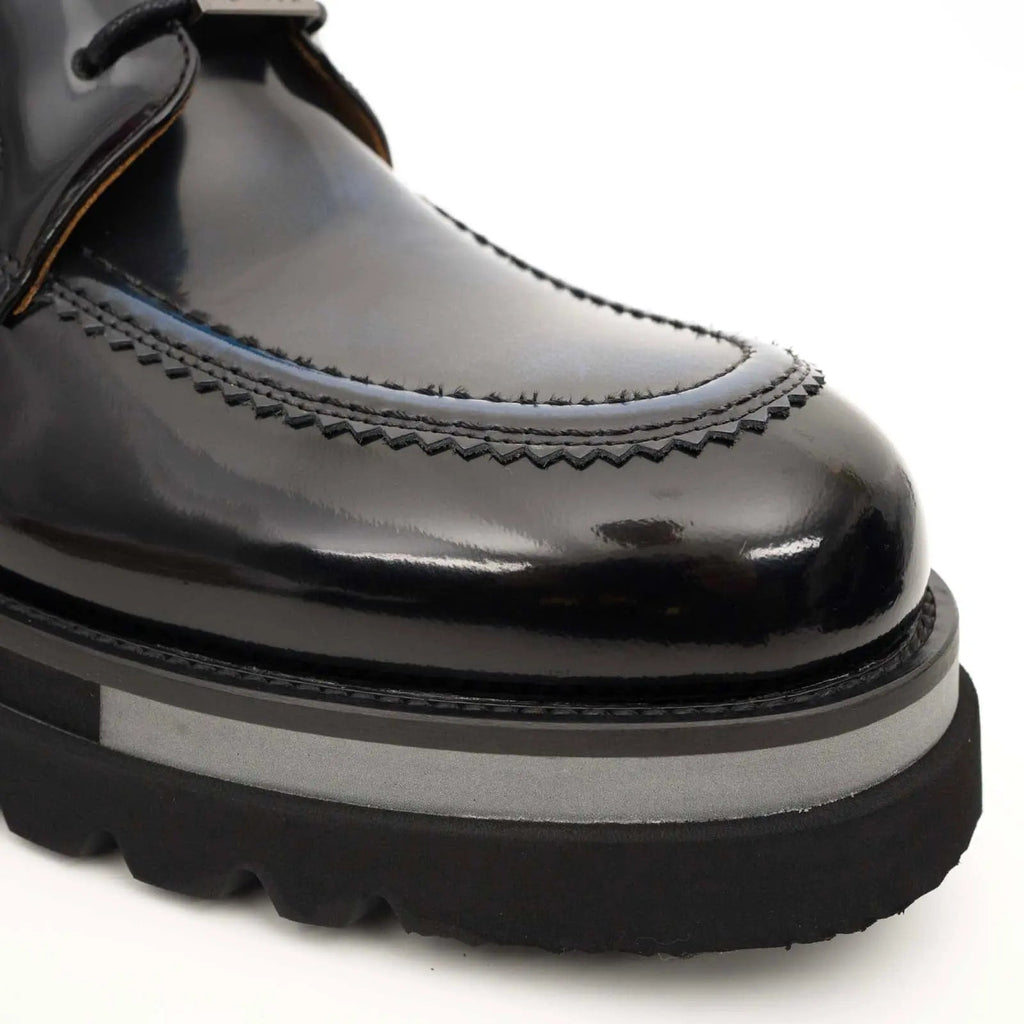 Black BLUE Patent Leather Lace-Up Boots DIVINCH