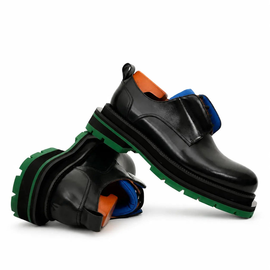 Black Blue Green Platform Derby DIVINCH