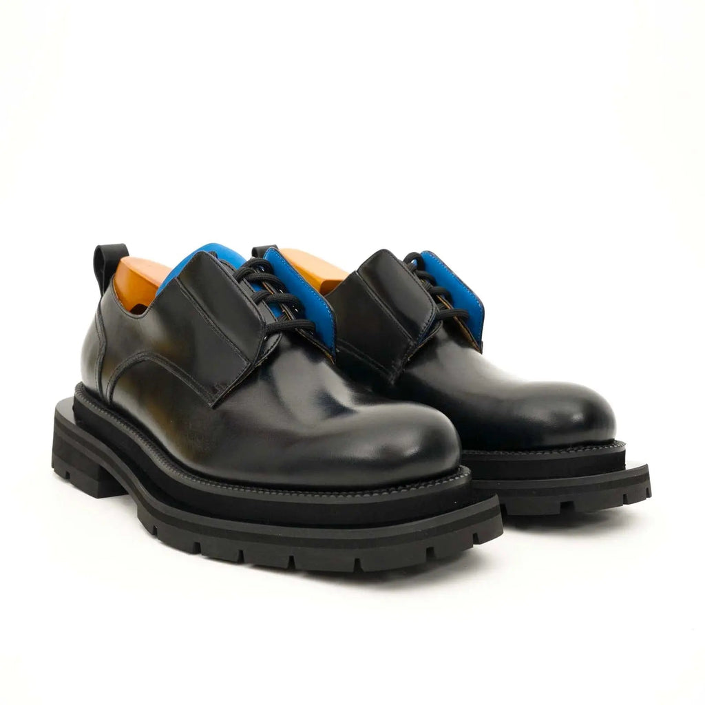 Black Blue Lug Sole Derby Shoes DIVINCH