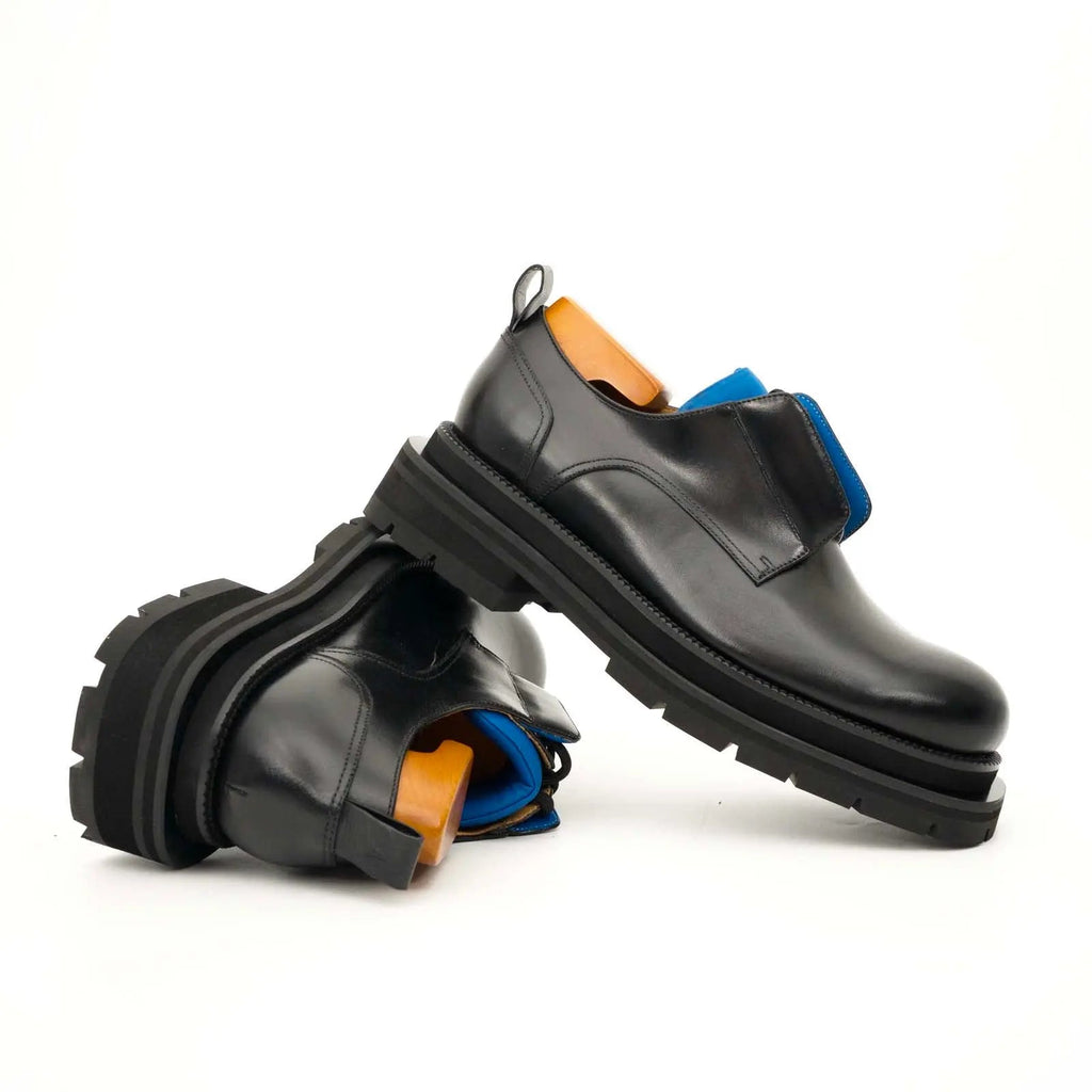 Black Blue Lug Sole Derby Shoes DIVINCH