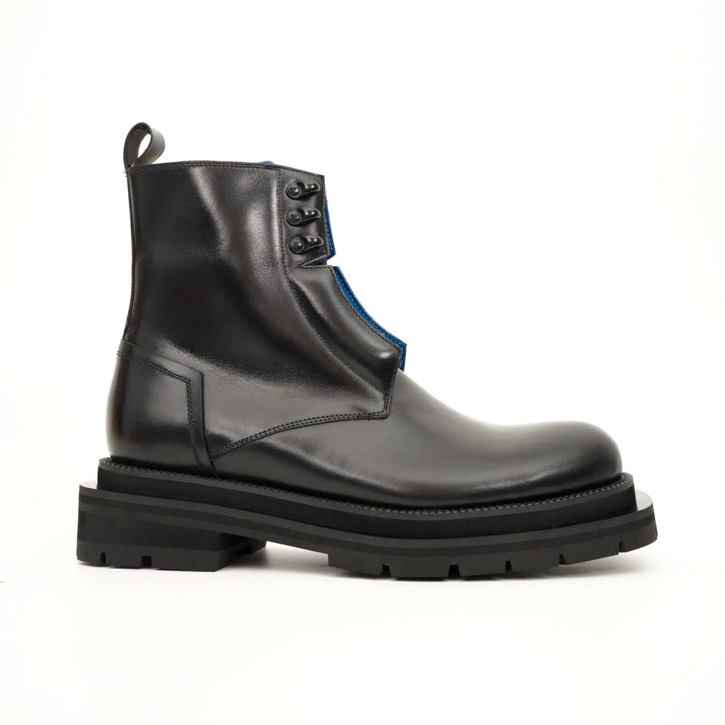 Black Blue Lug Sole Leather Boots DIVINCH