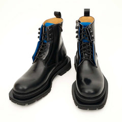 Black Blue Lug Sole Leather Boots DIVINCH