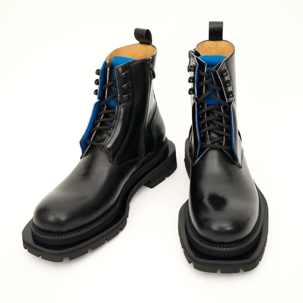 Black Blue Lug Sole Leather Boots DIVINCH