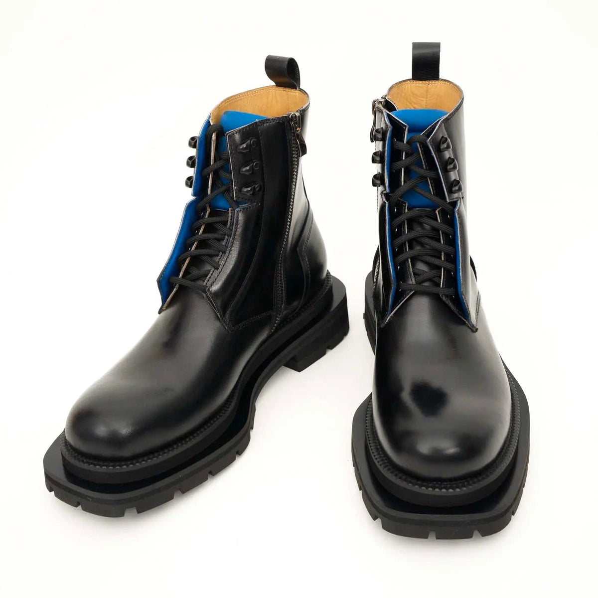Black Blue Lug Sole Leather Boots DIVINCH