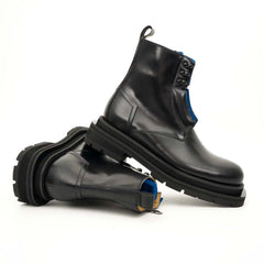 Black Blue Lug Sole Leather Boots DIVINCH