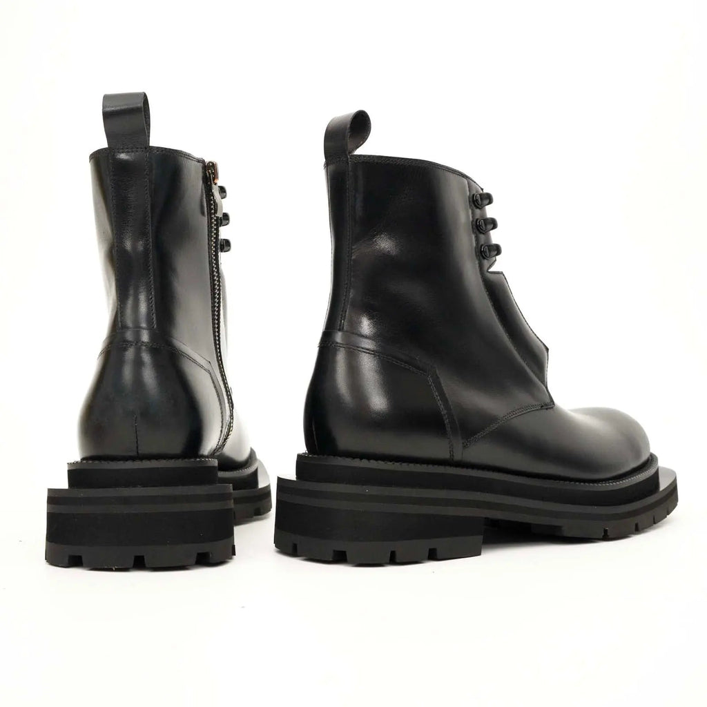 Black Blue Lug Sole Leather Boots DIVINCH