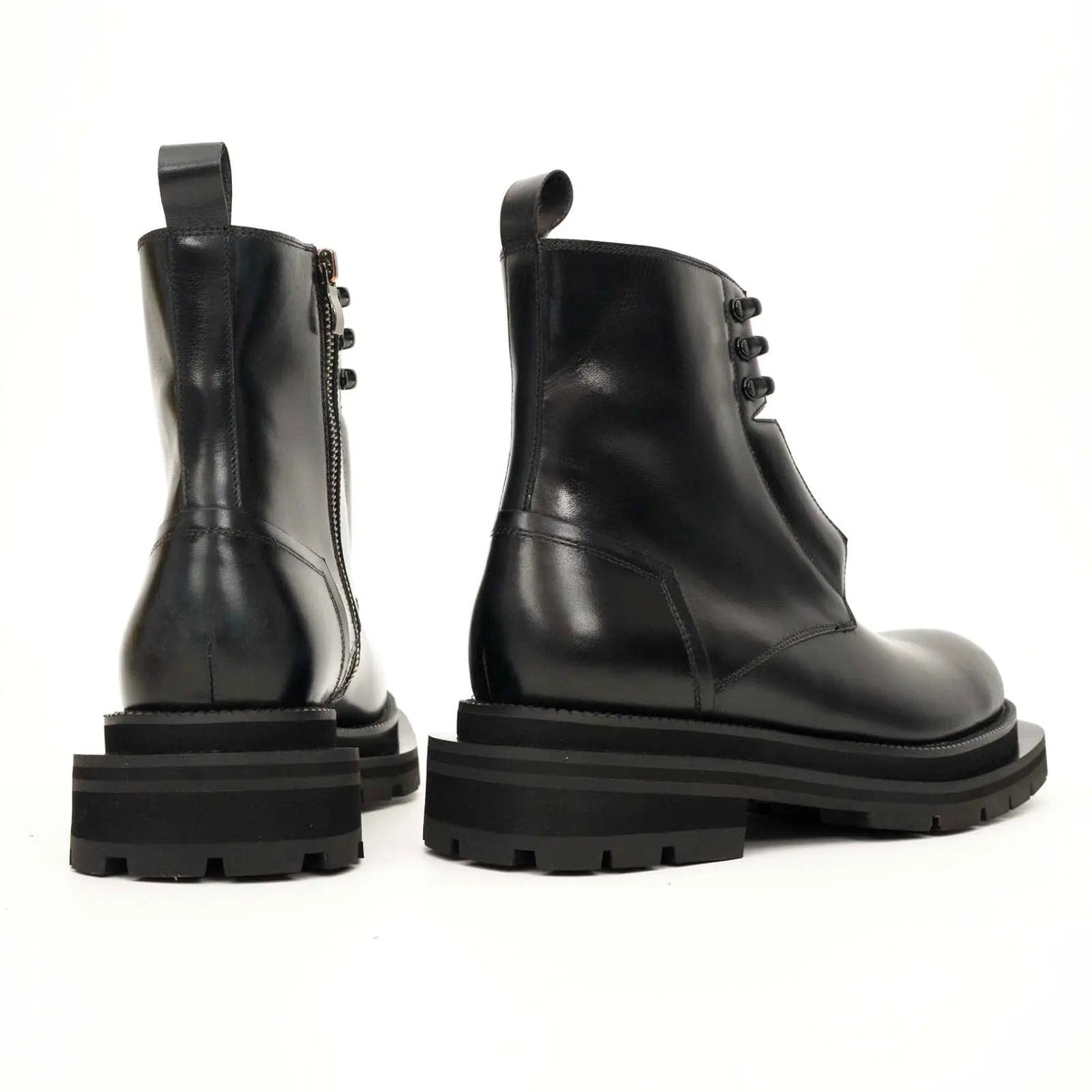 Black Blue Lug Sole Leather Boots DIVINCH