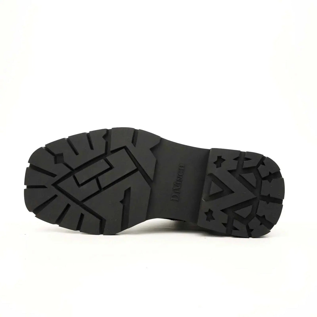 Black Blue Lug Sole Leather Boots DIVINCH
