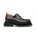 DIVINCH 8222KC-L black patent derby shoe side profile with green lug sole
