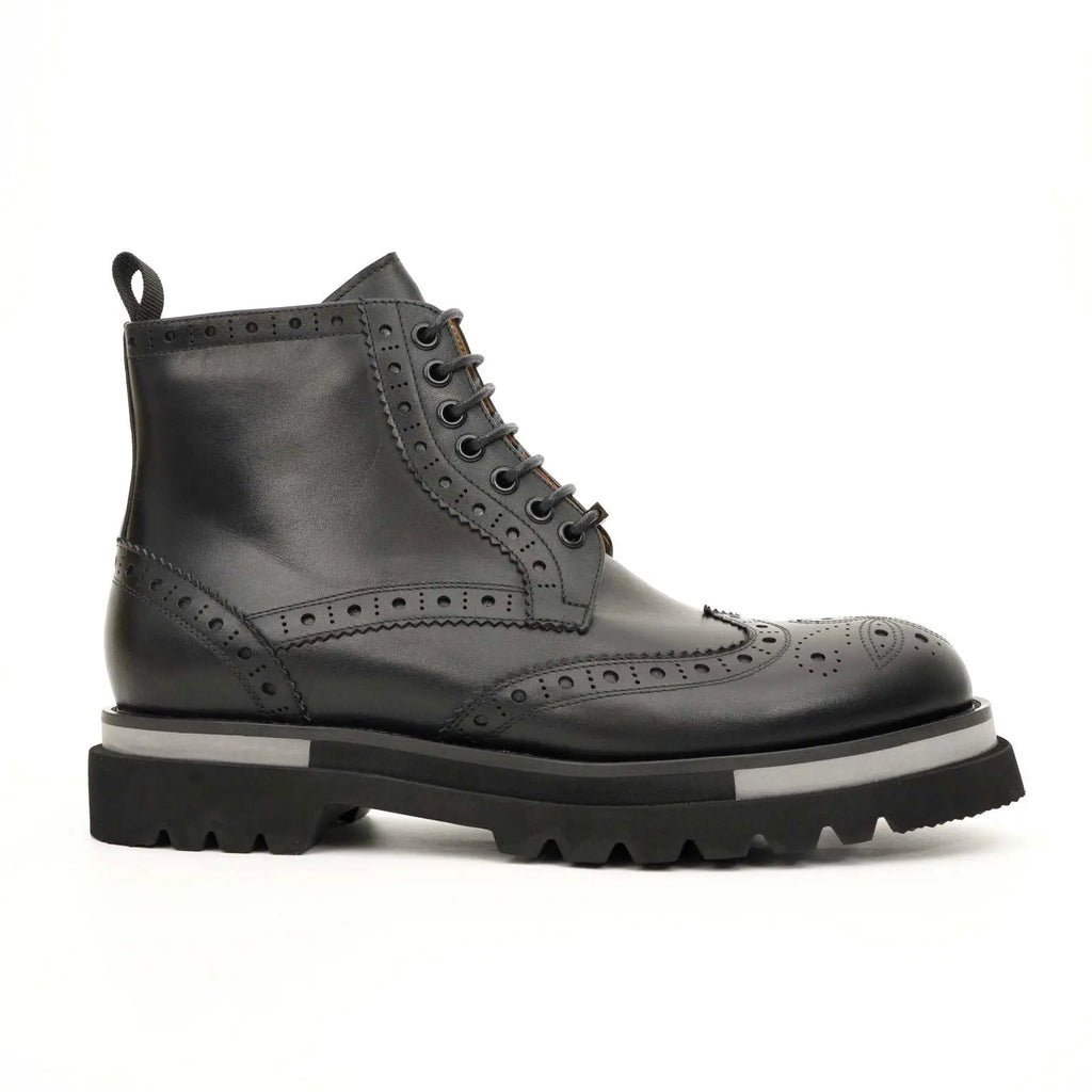 Black Brogue Lace-Up Ankle Boots DIVINCH