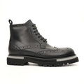 Black Brogue Lace-Up Ankle Boots DIVINCH