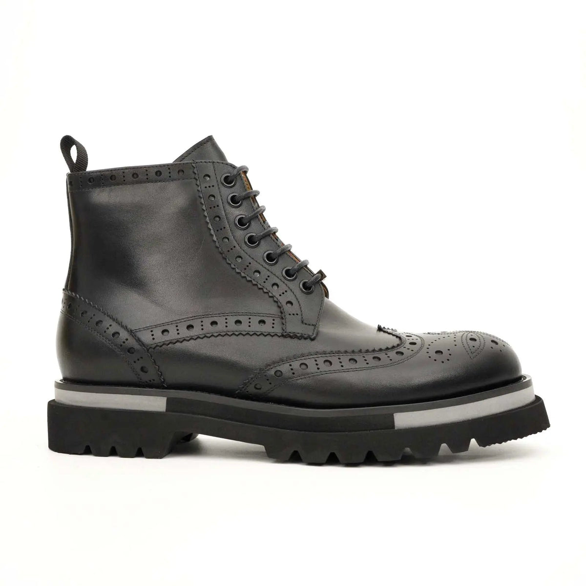 Black Brogue Lace-Up Ankle Boots DIVINCH