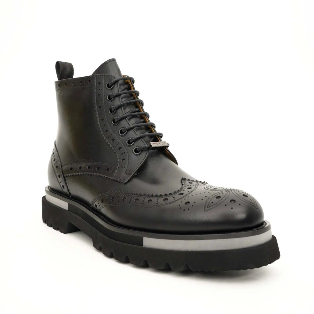 Black Brogue Lace-Up Ankle Boots DIVINCH