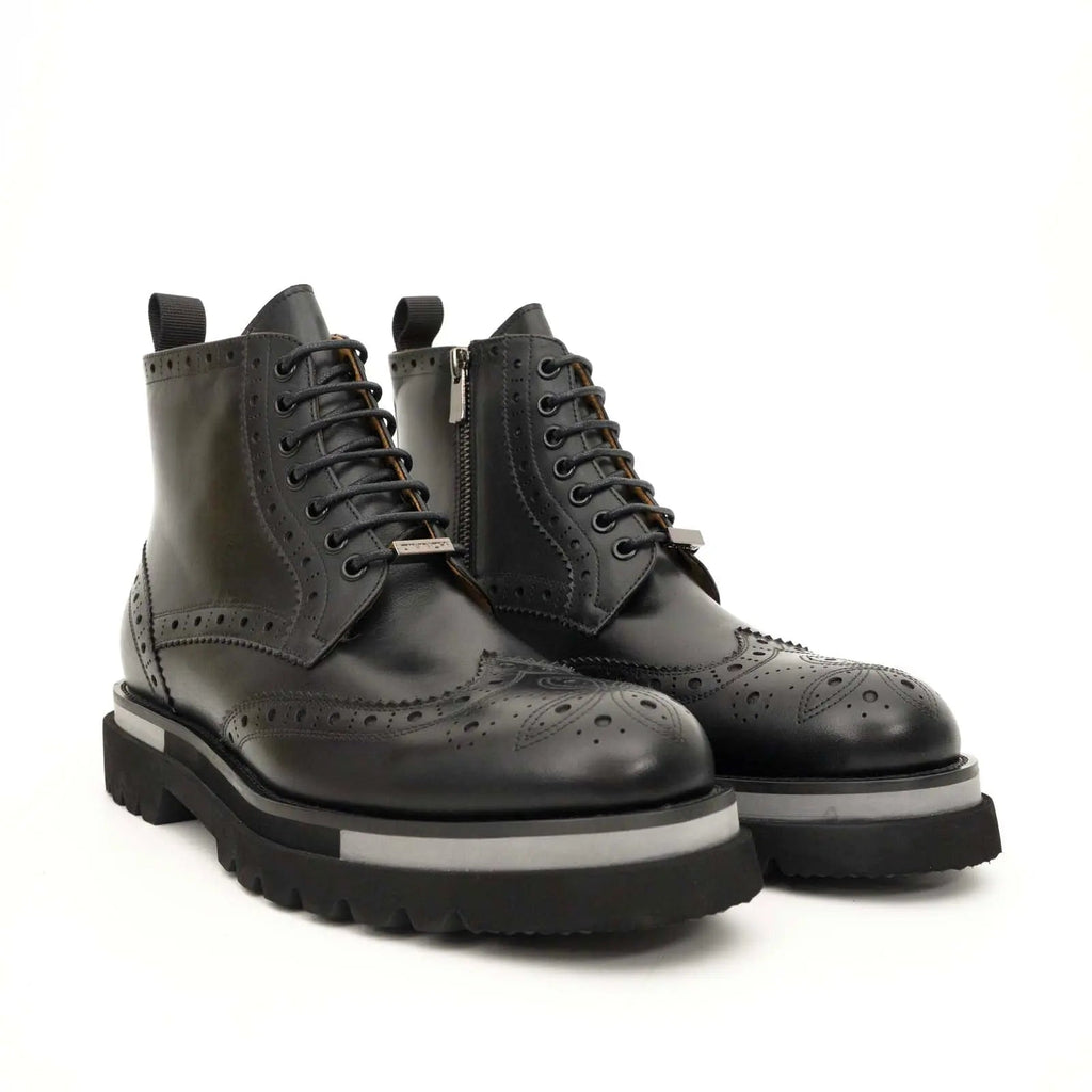 Black Brogue Lace-Up Ankle Boots DIVINCH